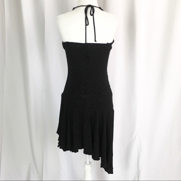 Black sparkle halter handkerchief dress size M - Picture 3 of 5